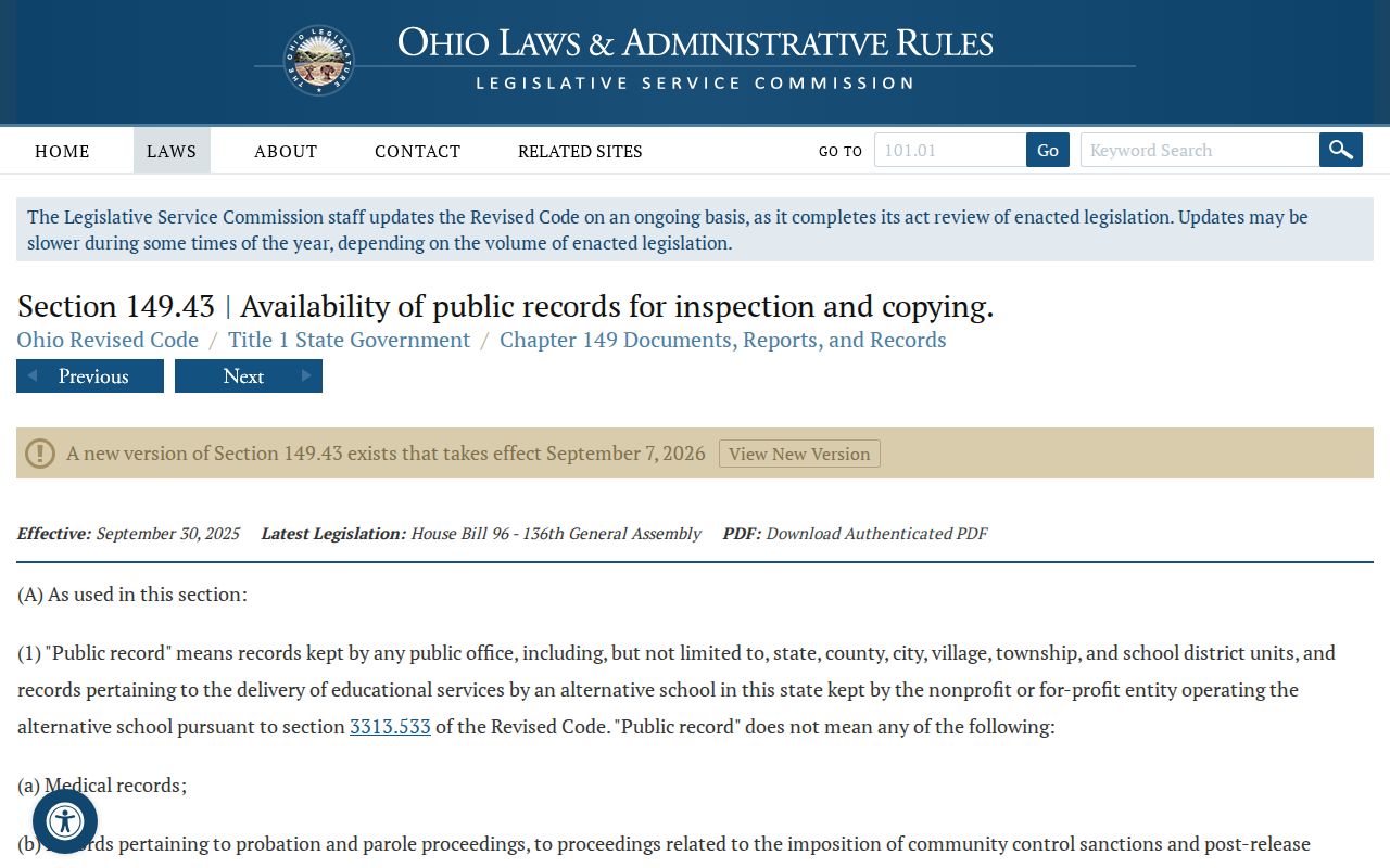 Ohio public records law for Meigs County release records