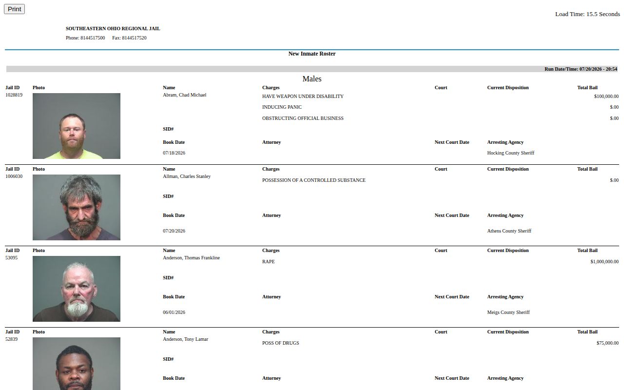 SEORJ web roster booking photos for a possible Meigs County released mugshot inquiry